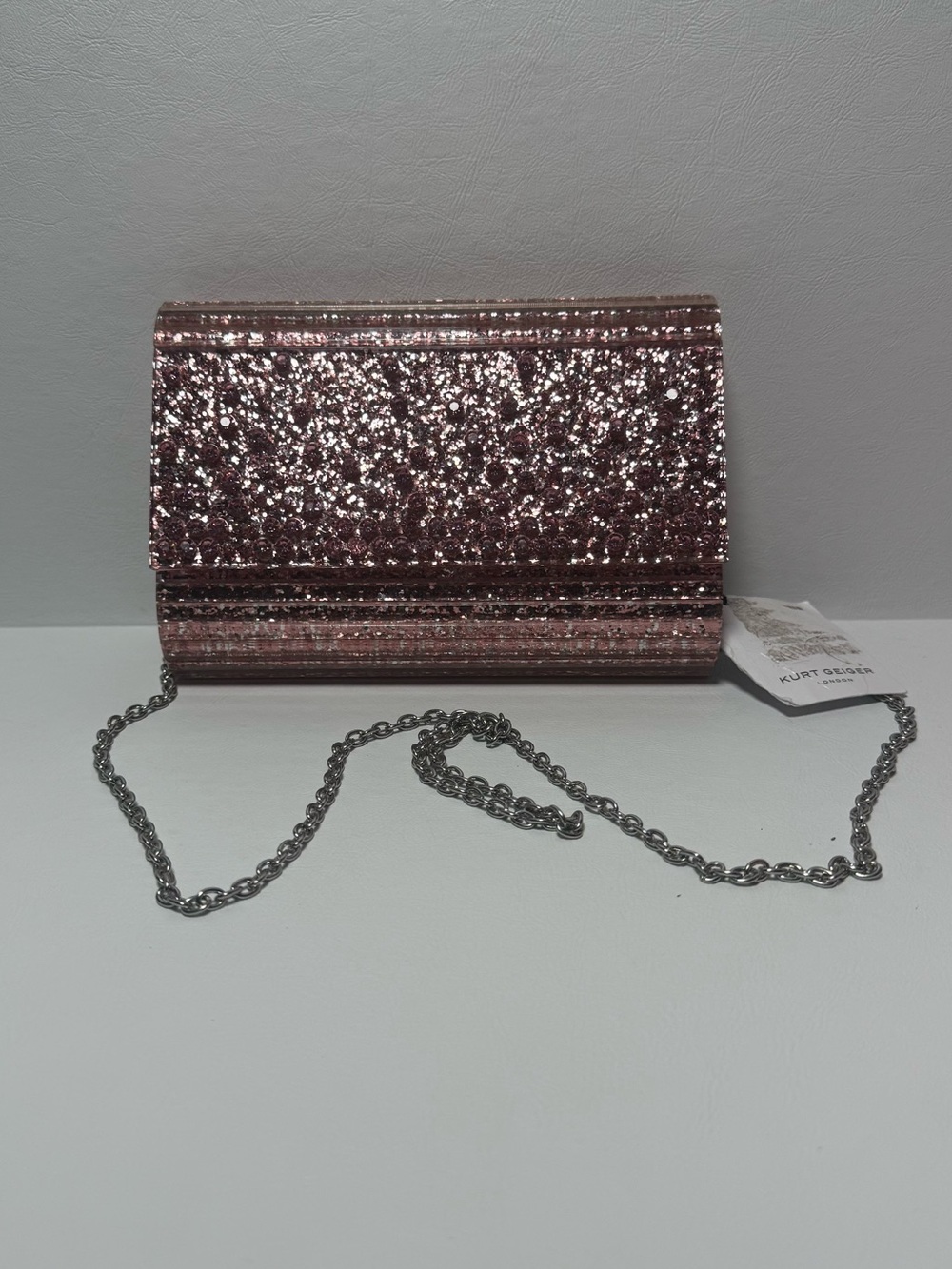 Kurt Geiger Rose Pink Sparkling Clutch Bag